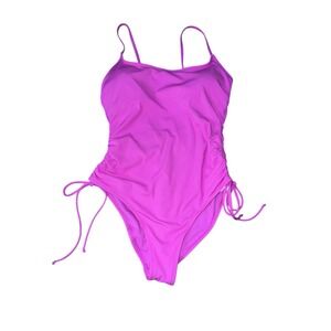 Shade & Shore One Piece Ruched Ribbed Swimsuit Womens Medium (8-10) Pink